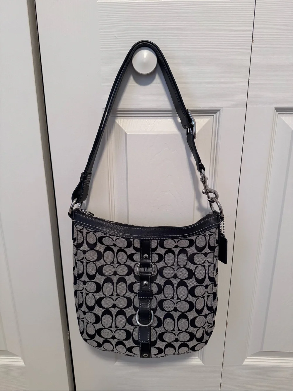 Coach Gray and Black Signature Buckle Shoulder Bag
